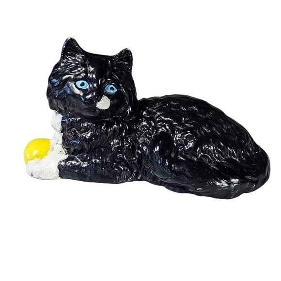 Vintage Art Studio Ceramic Cat Black And White Red Bow MCM - Picture 1 of 12